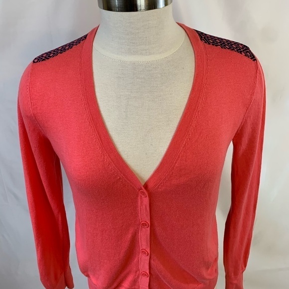 The Loft | Color-block blue Diamond V Neck Cardigan SP - Picture 3 of 9